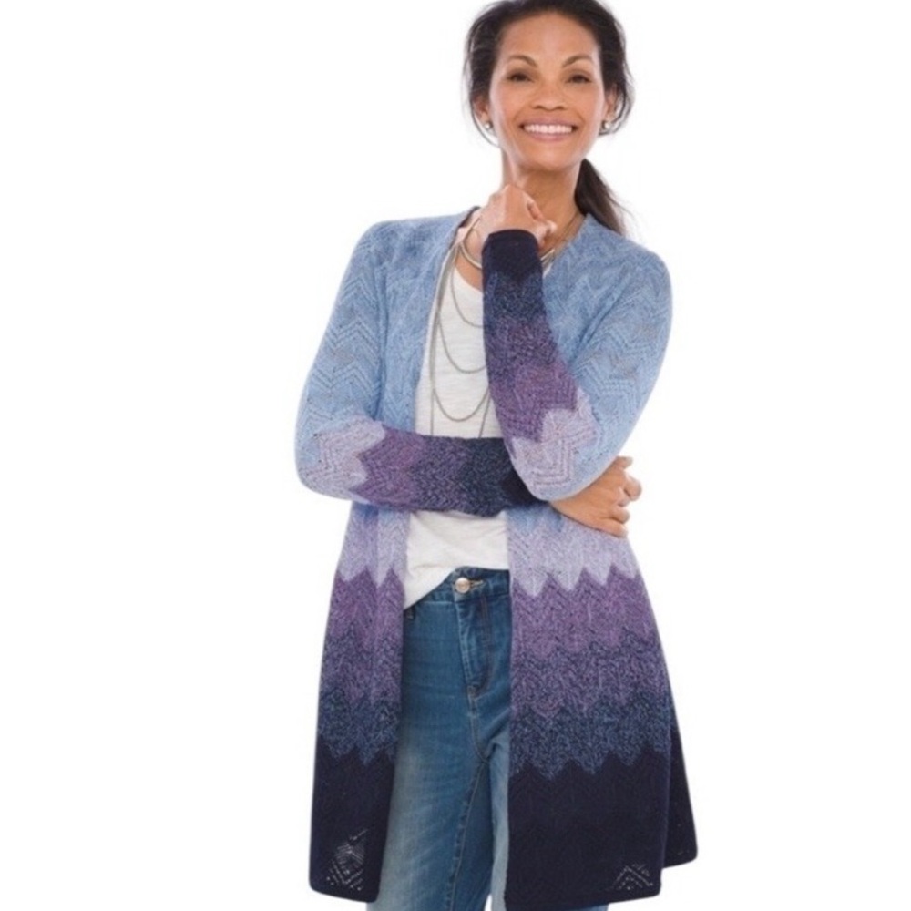 Chico's Ombre Open-Front Long Cardigan - Light Blue to Navy Chicos size 2